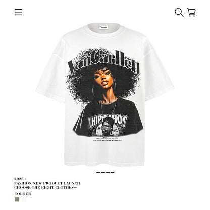 American vintage street T-shirt pure cotton men's and women's summer loose
