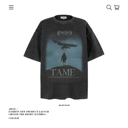 American vintage street T-shirt men's loose spring and summer half-sleeved shirt