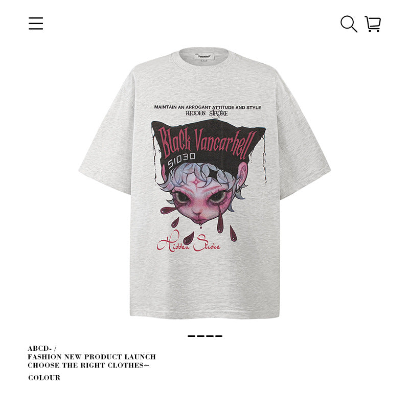 American vintage street T-shirt pure cotton men and women loose