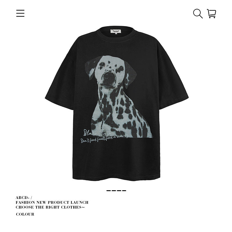 American vintage street T-shirt cotton doberman boys summer loose half sleeve