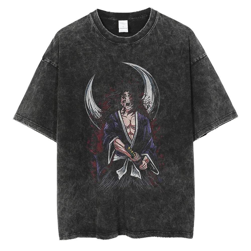 2024Men Vintage Black T Shirt Streetwear Harajuku Anime Print
