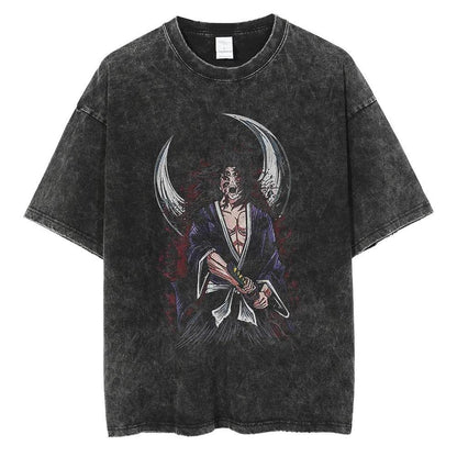 2024Men Vintage Black T Shirt Streetwear Harajuku Anime Print