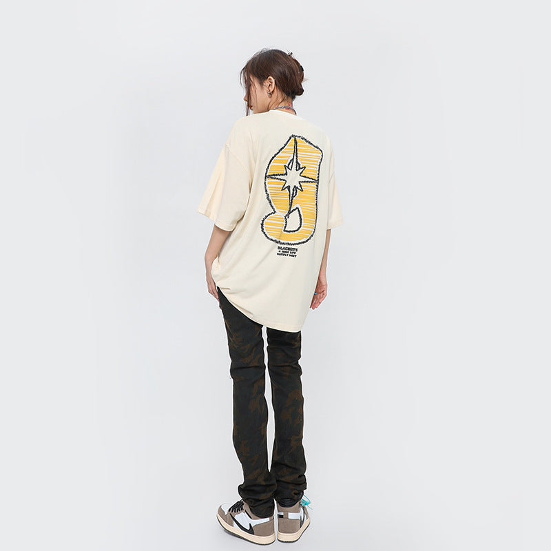 After Prom Shirt Women Summer Letter Print High Street Fashion Brand Short Sleeve round Neck Pure Cotton Loose T-shirt