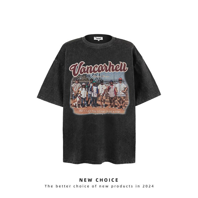 American vintage street T-shirt retro men's loose half-sleeved shirt