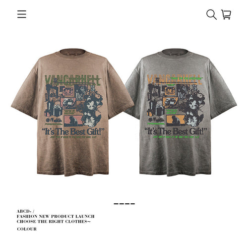 American vintage street T-shirt pure cotton retro men's and women's summer loose
