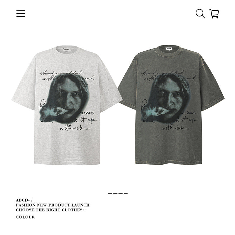 American vintage street T-shirt pure cotton retro men's and women's summer loose