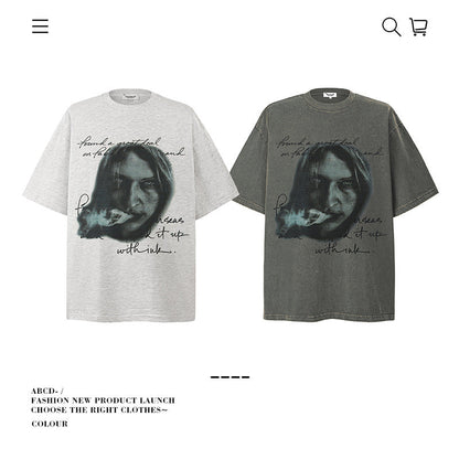 American vintage street T-shirt pure cotton retro men's and women's summer loose