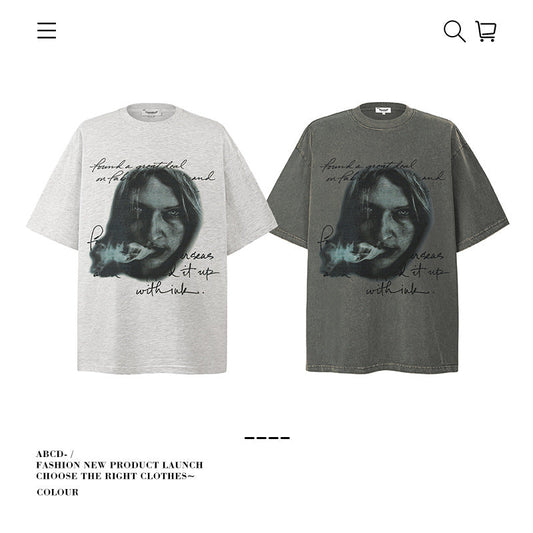 American vintage street T-shirt pure cotton retro men's and women's summer loose