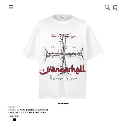 American vintage street T-shirt pure cotton men's and women's summer loose retro