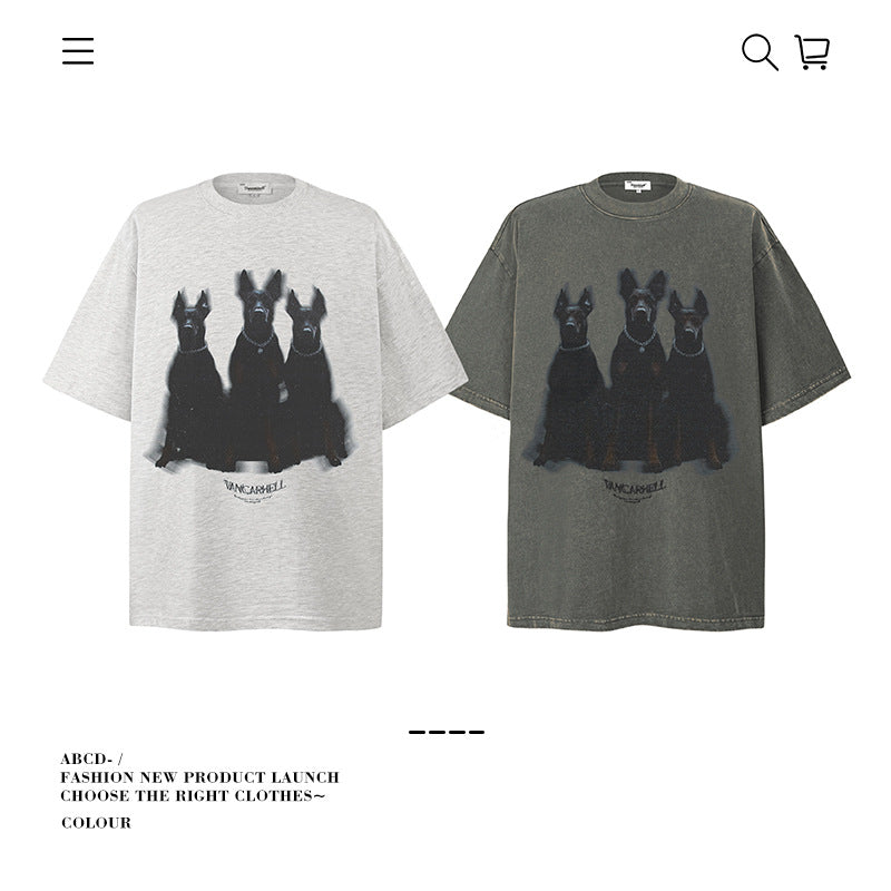 American vintage street T-shirt pure cotton men's and women's summer loose