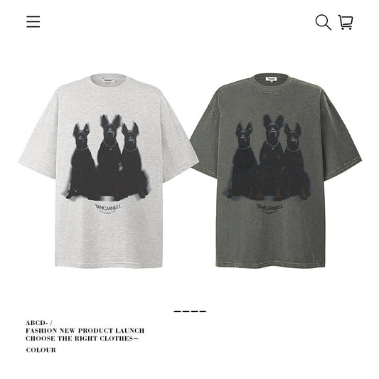 American vintage street T-shirt pure cotton men's and women's summer loose