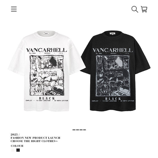 American vintage street T-shirt men's loose casual half-sleeved top