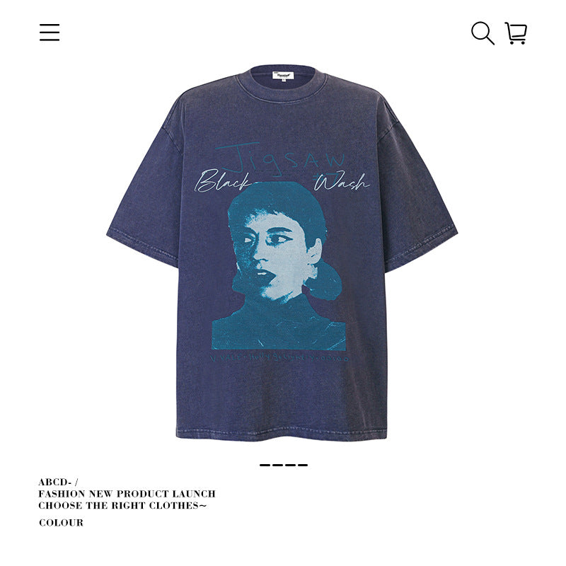 American vintage street T-shirt cotton men loose summer