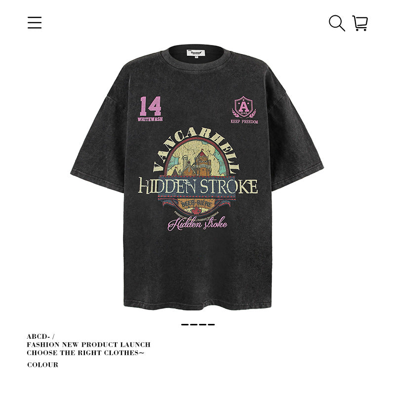 American vintage street T-shirt pure cotton retro men's and women's summer loose