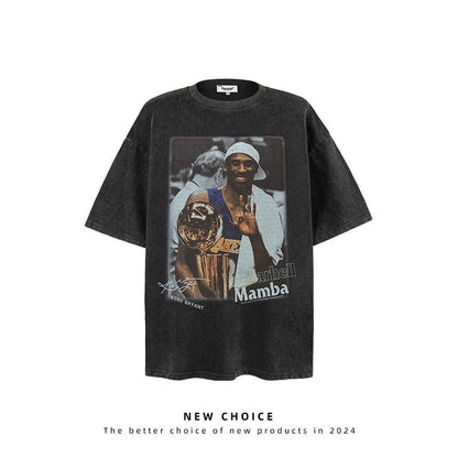 American vintage street T-shirt retro men's summer loose half-sleeved shirt