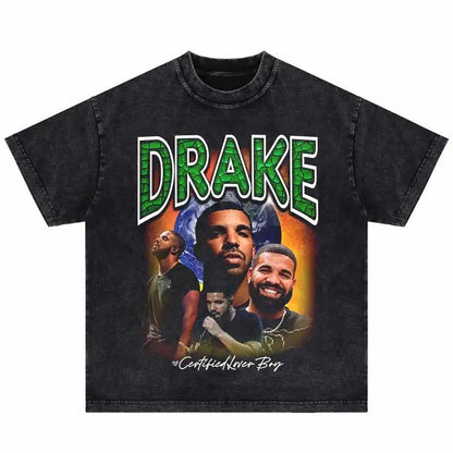 2024Summer Washed Short Sleeve Tshirts Men Hip Hop Portrait (Prat 2)