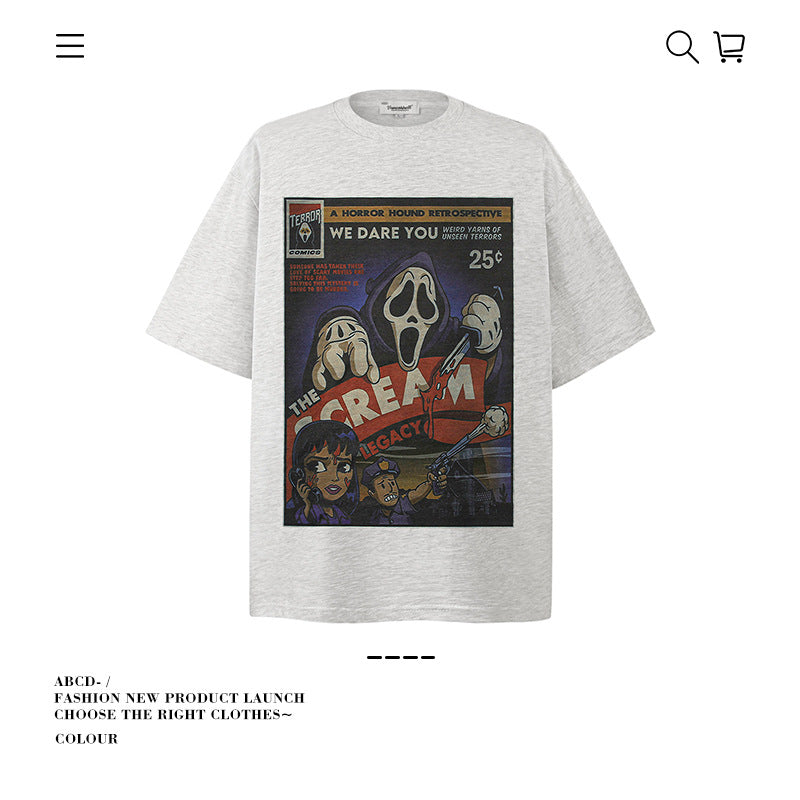 American vintage street T-shirt pure cotton men's and women's summer loose
