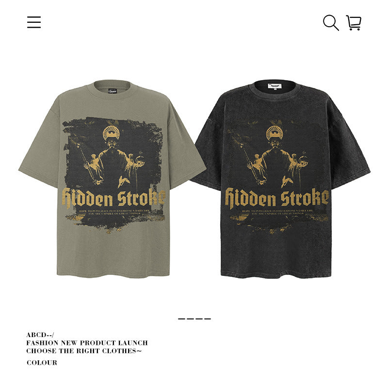 American vintage street T-shirt pure cotton retro men's and women's summer loose