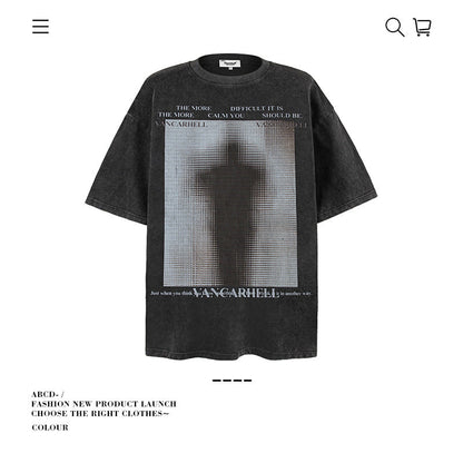 American vintage street T-shirt men's loose spring and summer half-sleeved shirt