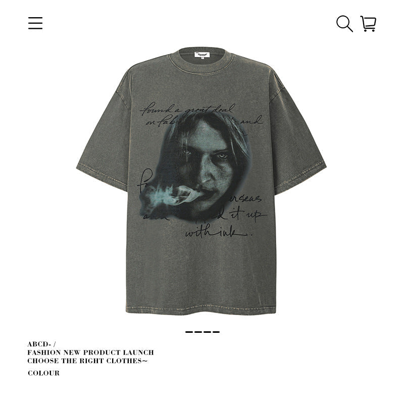American vintage street T-shirt pure cotton retro men's and women's summer loose