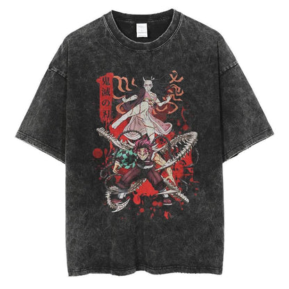 2024Men Vintage Black T Shirt Streetwear Harajuku Anime Print