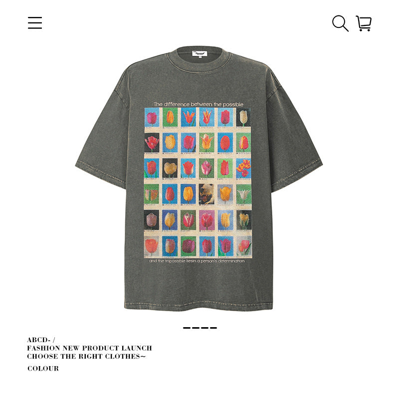 American vintage street T-shirt pure cotton men and women loose