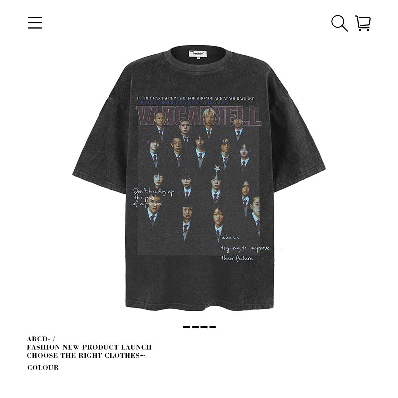 American vintage street T-shirt cotton men loose summer