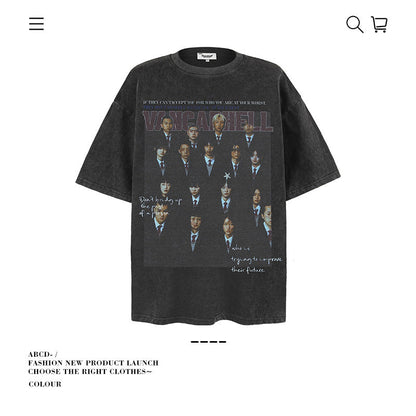 American vintage street T-shirt cotton men loose summer