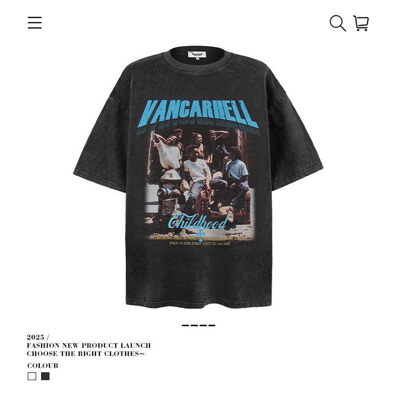 American vintage street T-shirt retro men's loose top