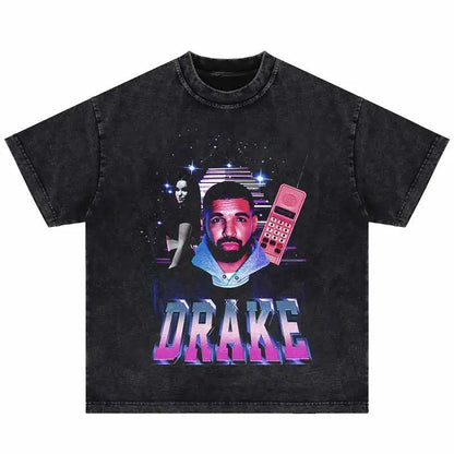 2024Summer Washed Short Sleeve Tshirts Men Hip Hop Portrait (Prat 2)