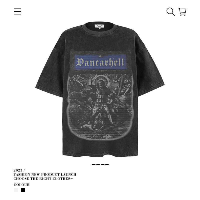 American vintage street T-shirt black summer loose