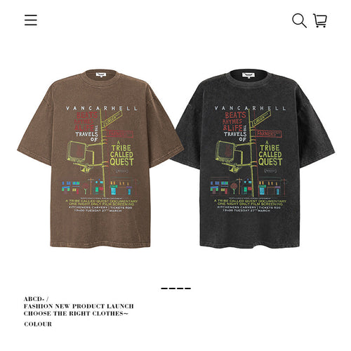American vintage street T-shirt pure cotton retro men's and women's summer loose