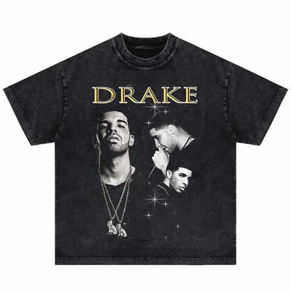 2024Summer Washed Short Sleeve Tshirts Men Hip Hop Portrait (Prat 2)