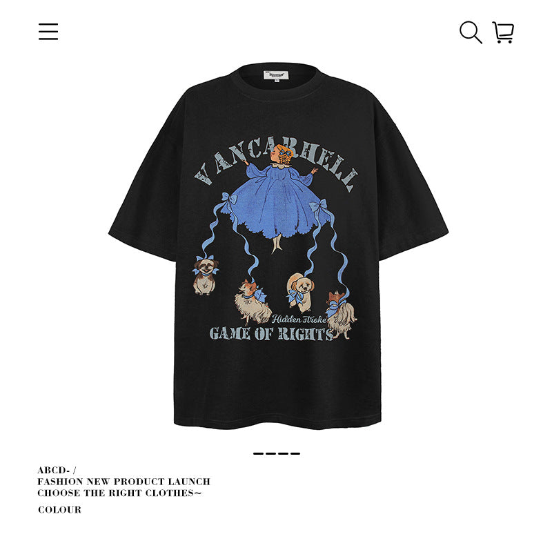 American vintage street T-shirt cotton men's summer loose