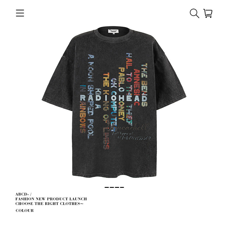 American vintage street T-shirt pure cotton men's and women's summer loose