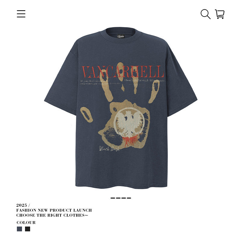 American vintage street T-shirt men's vintage cotton summer