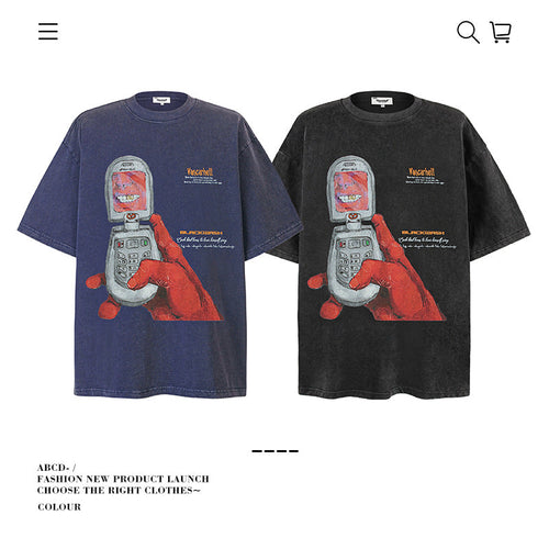 American vintage street T-shirt pure cotton retro men's and women's summer loose