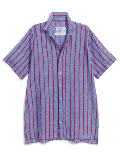 ROSEMARY Blue and Red Textured Stripe, Italian Classic Linen