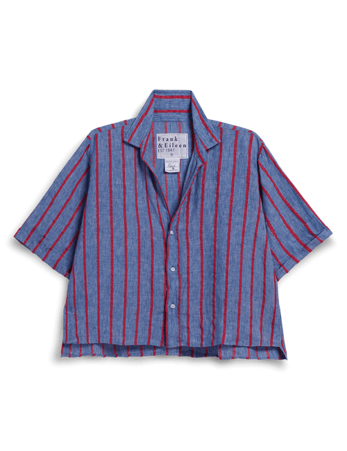 ROSIE Blue and Red Textured Stripe, Italian Classic Linen