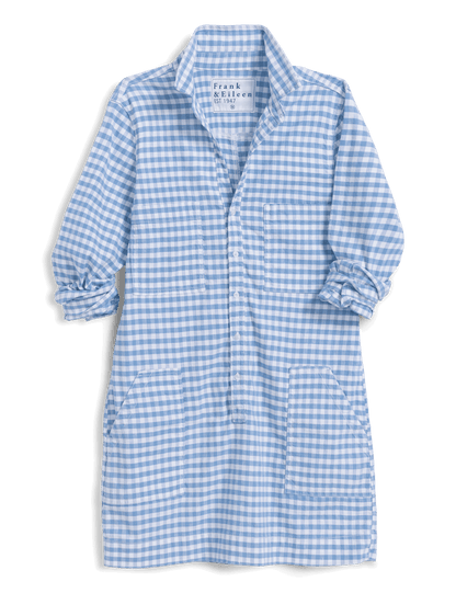 IRELAND DRESS Blue Gingham, Italian Performance Linen