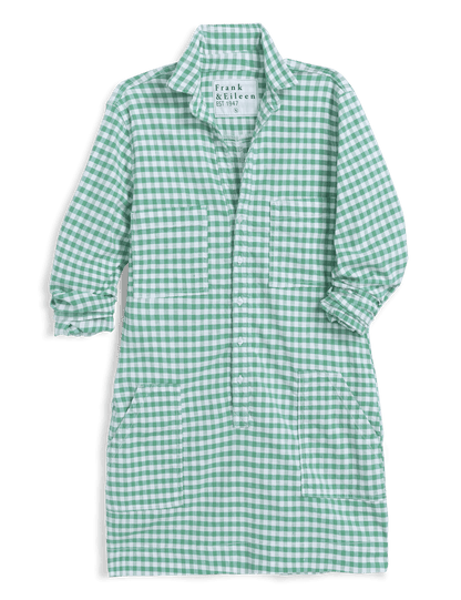 IRELAND DRESS Green Gingham, Italian Performance Linen