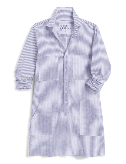 IRELAND DRESS Navy and White Stripe, Italian Performance Linen