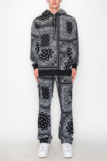 Bandana Pullover Cargo Flared Fleece Set