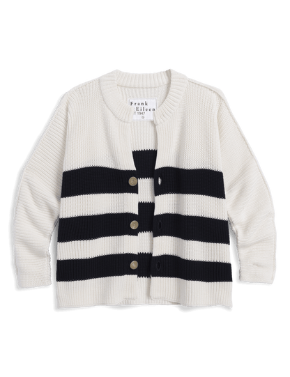 MONTECITO CARDIGAN White and Navy Stripe, Pure Italian Cotton