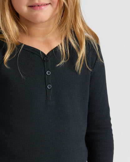 Girls Black Waffle Long Sleeve Henley & Waffle Leg Pants 2-Pack