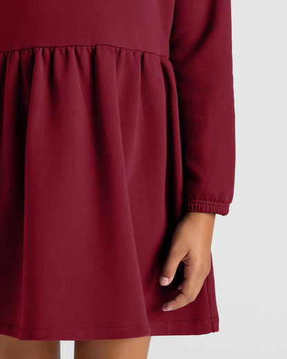 Girls Dark Maroon Long Sleeve Fleece Dress