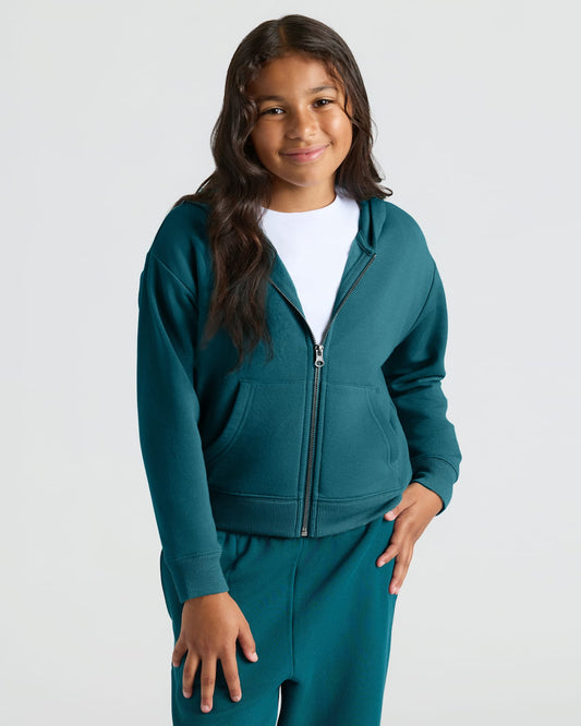 Girls Deep Emerald Cropped Zip Hoodie