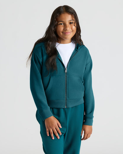 Girls Deep Emerald Cropped Zip Hoodie & Relaxed Joggers 2-Pack
