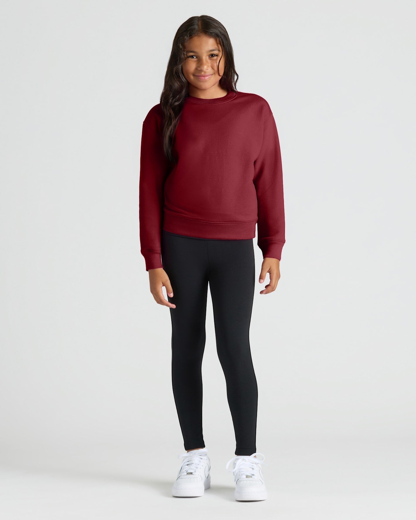 Girls Deep Emerald & Dark Maroon Slouch Pullover Crew 2-Pack