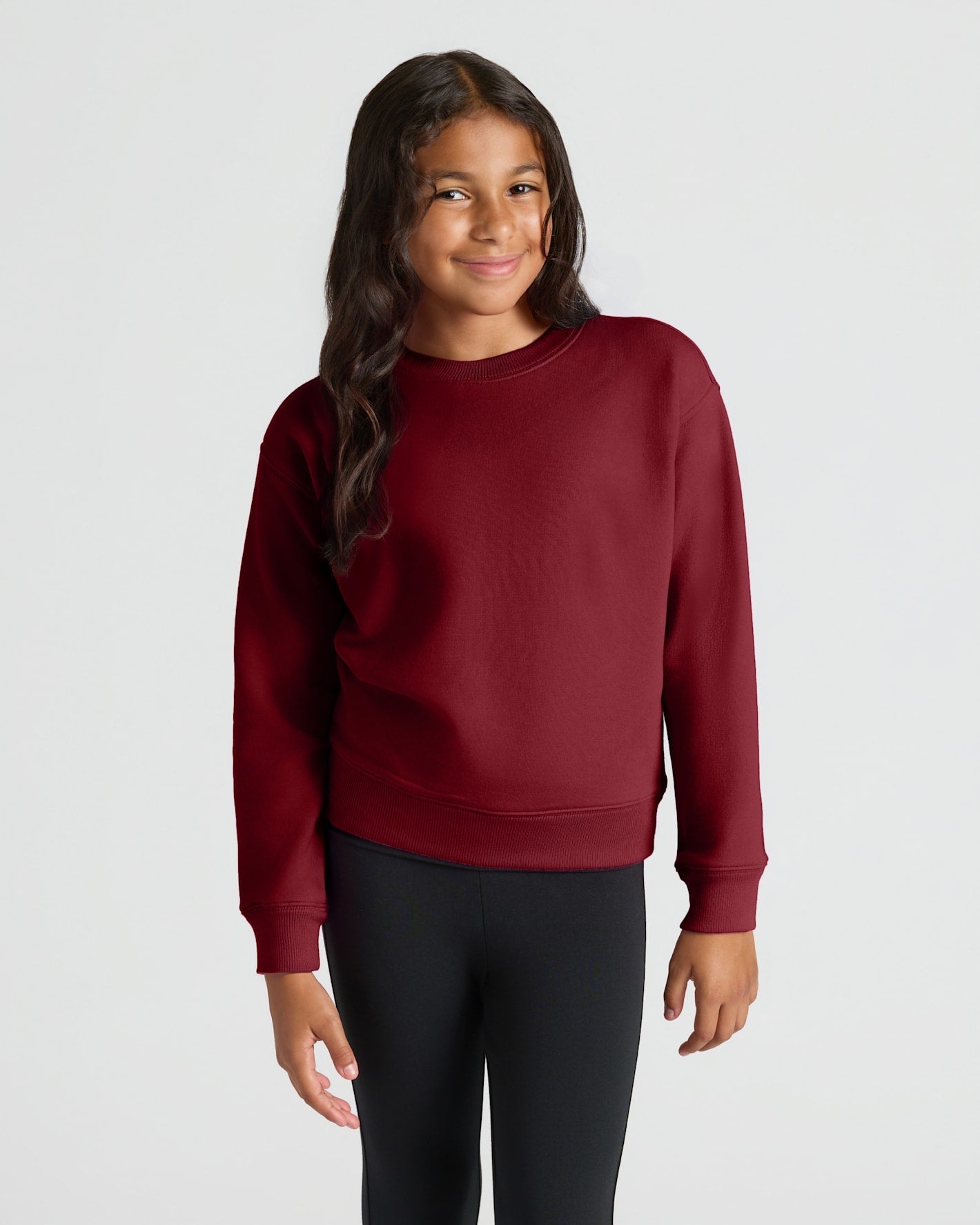Girls Dark Maroon Slouch Pullover Crew